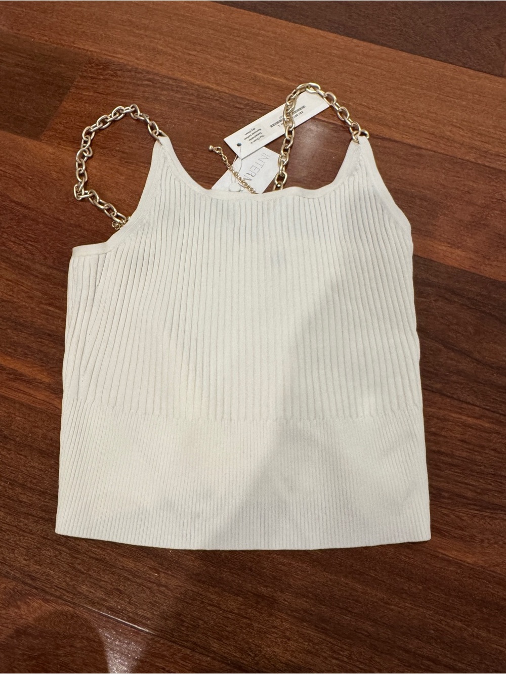Jonathan Simkhai Cream Ribbed Tank with Gold Chain Straps